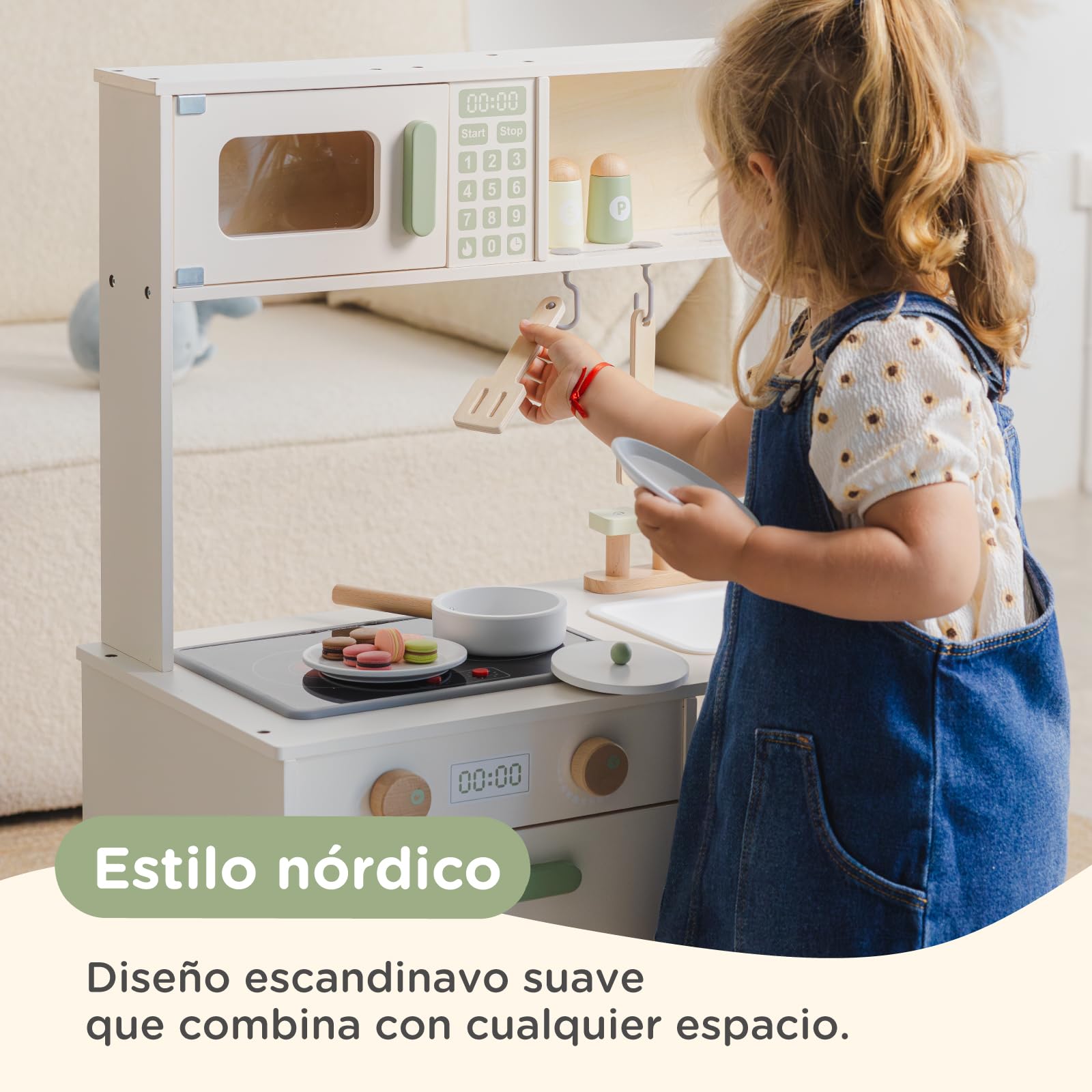 Nene Toys Cocina Juguete para Niños con Luces y Sonidos - Cocinita Infantil de Madera con Horno, Estantes y Accesorios – Juego de Imitación Montessori 3 años - Regalo para Niñas y Niños Desde 3 años