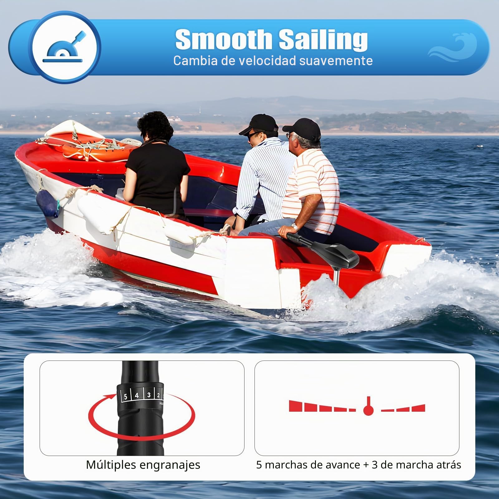 Motor fueraborda eléctrico 58LBS de 612 W, motor fueraborda con 5 marchas adelante+3 marchas atrás, eje largo, motor eléctrico para kayak/barcos, 500 kg de fuerza de tracción