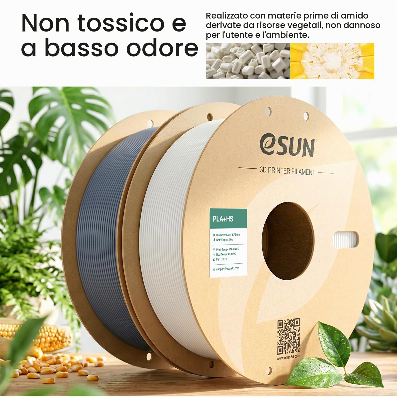 eSUN PLA+ Filamento 1,75 mm, PLA+HS Filamento 2kg Argento | Migliore tenacità e precisione +/- 0,03 mm. Più resistente del PLA standard. Ottima adesione per stampante 3D.