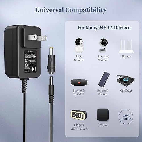 Miniatura 4 de Fuente de alimentación de 24V 1A Cargador de 24 voltios 1000mA 24W Max Regulated Switching AC a DC Cable Adapter con 10 conectores de repuesto 100V