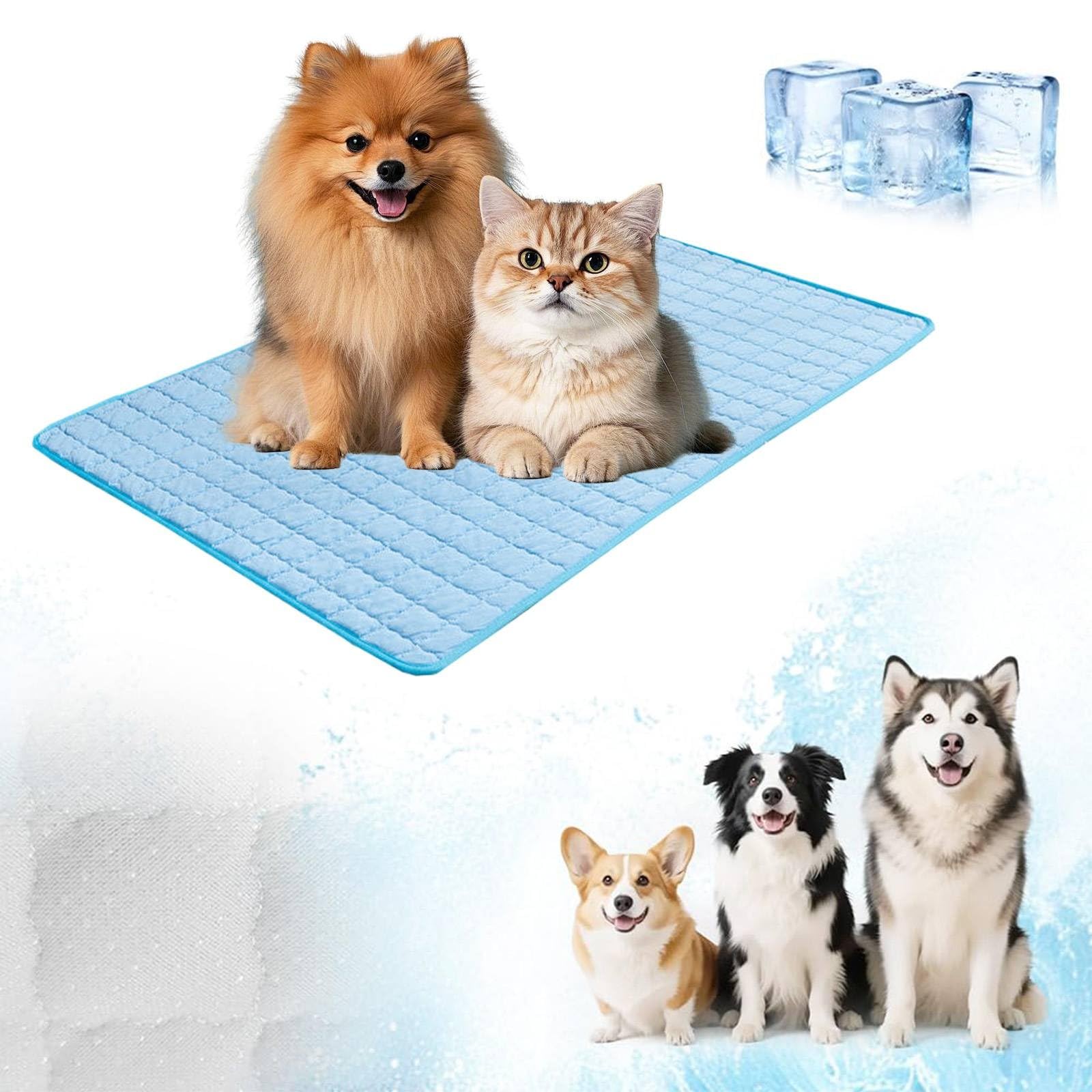 Ice Silk Cooling Mat for Dogs,Reusable Dog Cooling Mat,Cool Mat for Dogs Pet Self Cooled Pad,Washable Cat Cold Bed for Outdoor Indoor,Ice Blanket Keep Dog Cool in Summer, Blue,XXL