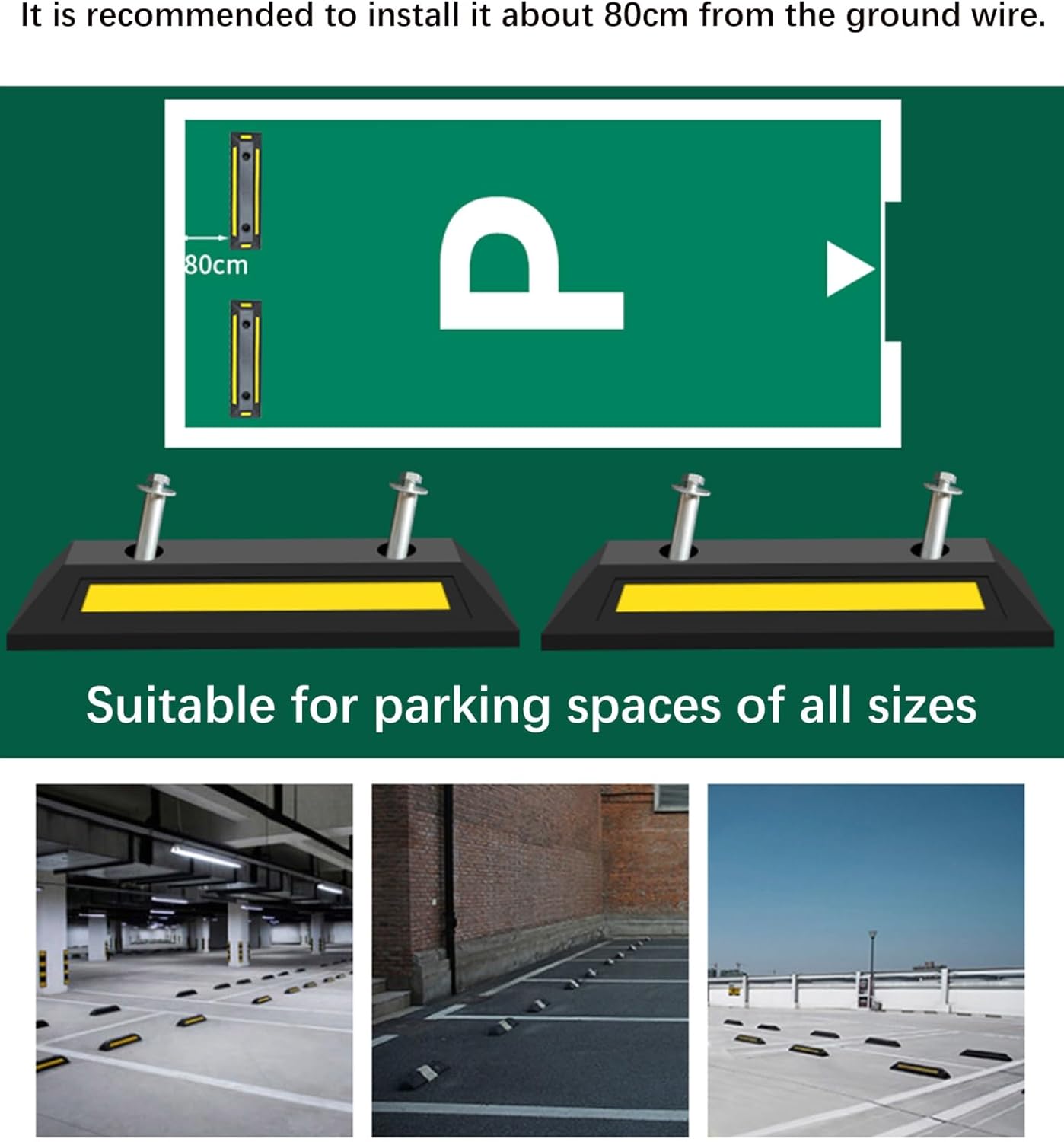 2 Pcs Car Stopper for Garage Parking, Heavy Duty Parking Assist with Yellow Safety Stripes and Screws, Gadgets Protects Car and Garage Walls(57x15x10cm/22x6x4in)