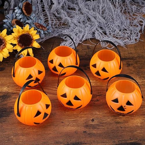 Miniatura 6 de Toyvian 20 cubos redondos de calabaza para Halloween, cubo de plástico para dulces de calabaza para niños, truco o trato (forma de ojo estilo