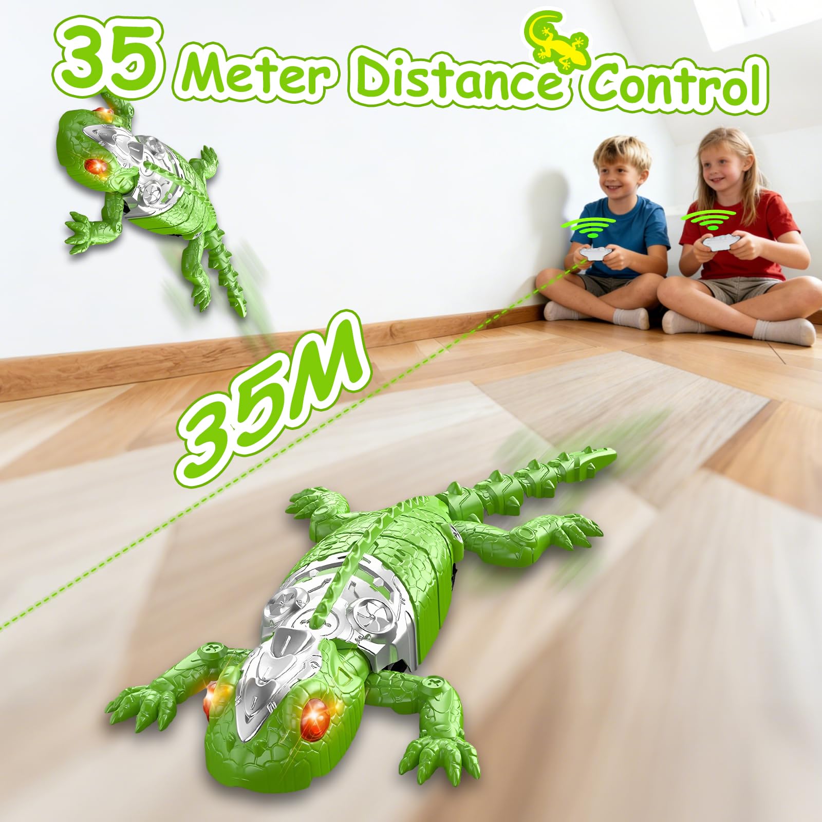 Gecko Wandflitzer, 360 ° Rotation Ferngesteuerter Gecko, Wänden Decken Entlang Krabbelt, Leuchtenden LED-Augen, Realistische Bewegungen, Interaktives Roboter Spielzeug Geschenk für Kinder