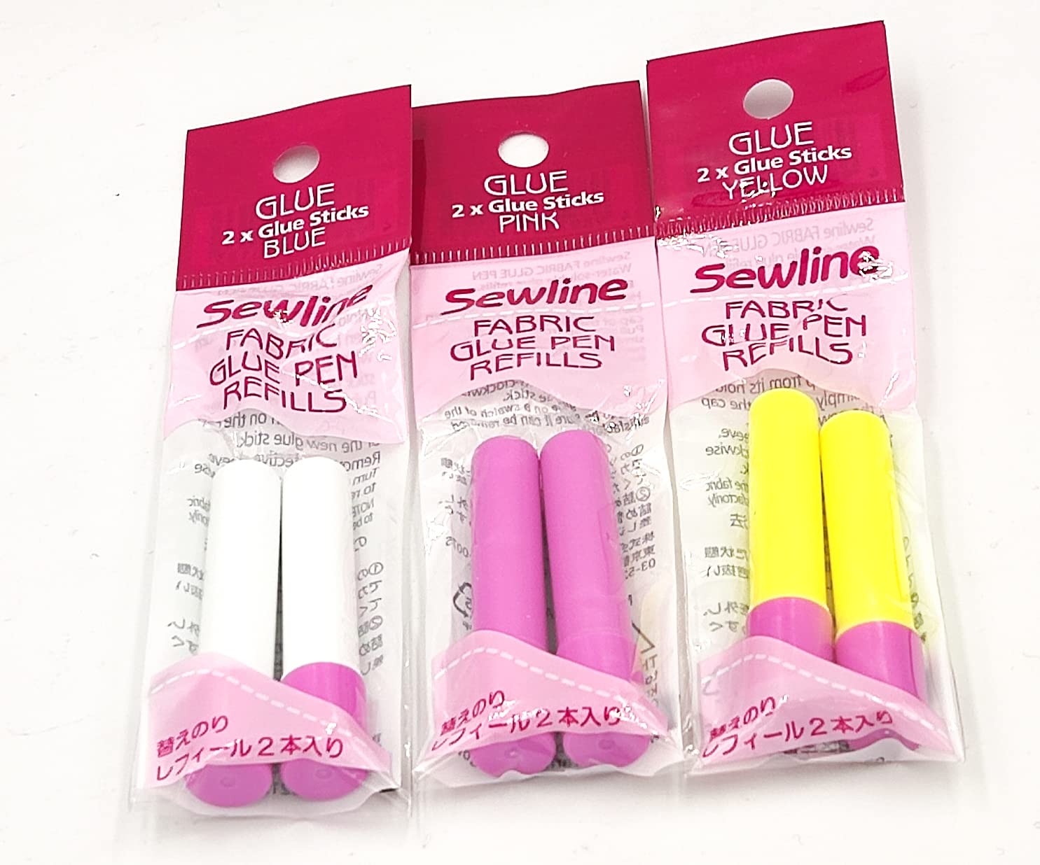 Pack sewline 6 recambios para barra de pegamento textil (6 unidades: 2 azules, 2 amarillos, 2 rosas). Pack ahorro