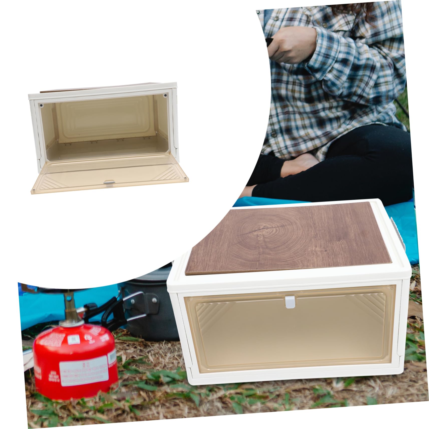 NOLITOY Caja de Almacenamiento Plegable Tapa 25 L de Plástico y Madera