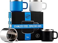 Vista 1 de Real Deal Steel "Little Sipper - Juego de 4 tazas de café expreso aisladas de 3 onzas, doble pared prémium