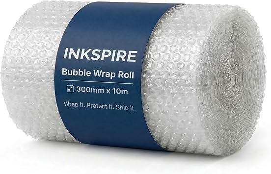 Inkspire Bubble Wrap Roll 300mm x 10m   Lightweight & Durable Air Bubbles Protective Packaging Essential for Moving House, Parcel Shipping, Storage Boxes & Fragile Item Packing