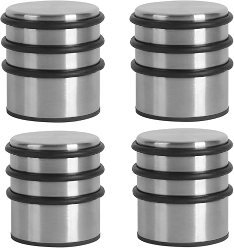 Miniatura 1 de KINJOEK Paquete de 4 topes de puerta resistentes, tope de puerta de acero sólido sin necesidad de taladrar, rodeado de bandas protectoras de goma