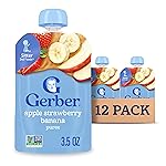 Gerber Stage 2 Baby Food, Apple Strawberry Banana Puree Pouch, 2 Servings of Fruit, No Added Sweetener, No Artificial Colors or Flavors, 12-Pack