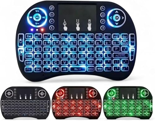Backlit Mini Wireless Keyboard with Touchpad, Multimedia Keys, 3 Color Backlight for Android TV Box, Smart TV, HTPC, PS3, Tablet, Mac, Linux, Windows