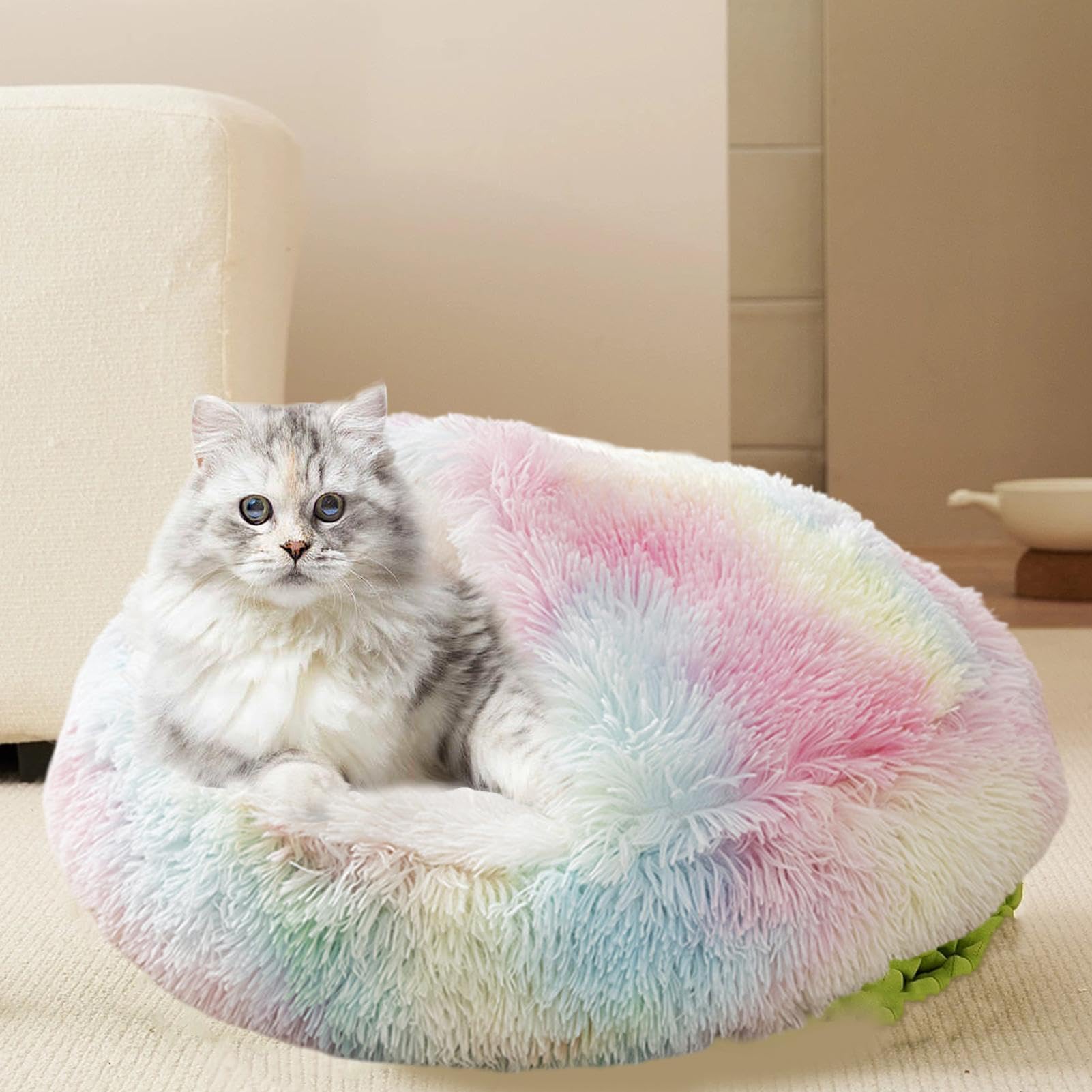 Katzenbett mit Kapuze, überdachtes Haustierbett - Muschelförmiges warmes
