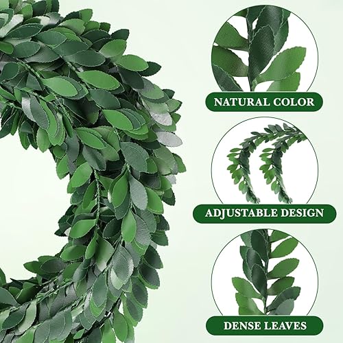 Miniatura 5 de Guirnalda de hiedra falsa de vid de boj de hojas verdes, alambre de cinta, vegetación, plantas colgantes de hojas artificiales, diadema DIY para