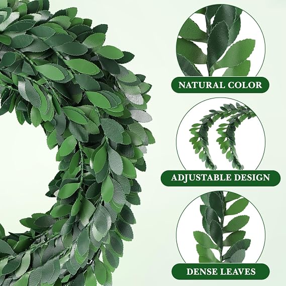Yards Green Vines Garland: 24.6ft Artificial Garland Foliage Green Leaves Fake Vine Leaf Hanging Plants for Wedding Party Headband Headbands