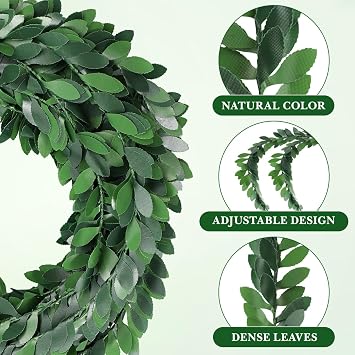 Yards Green Vines Garland: 24.6ft Artificial Garland Foliage Green Leaves Fake Vine Leaf Hanging Plants for Wedding Party Headband Headbands