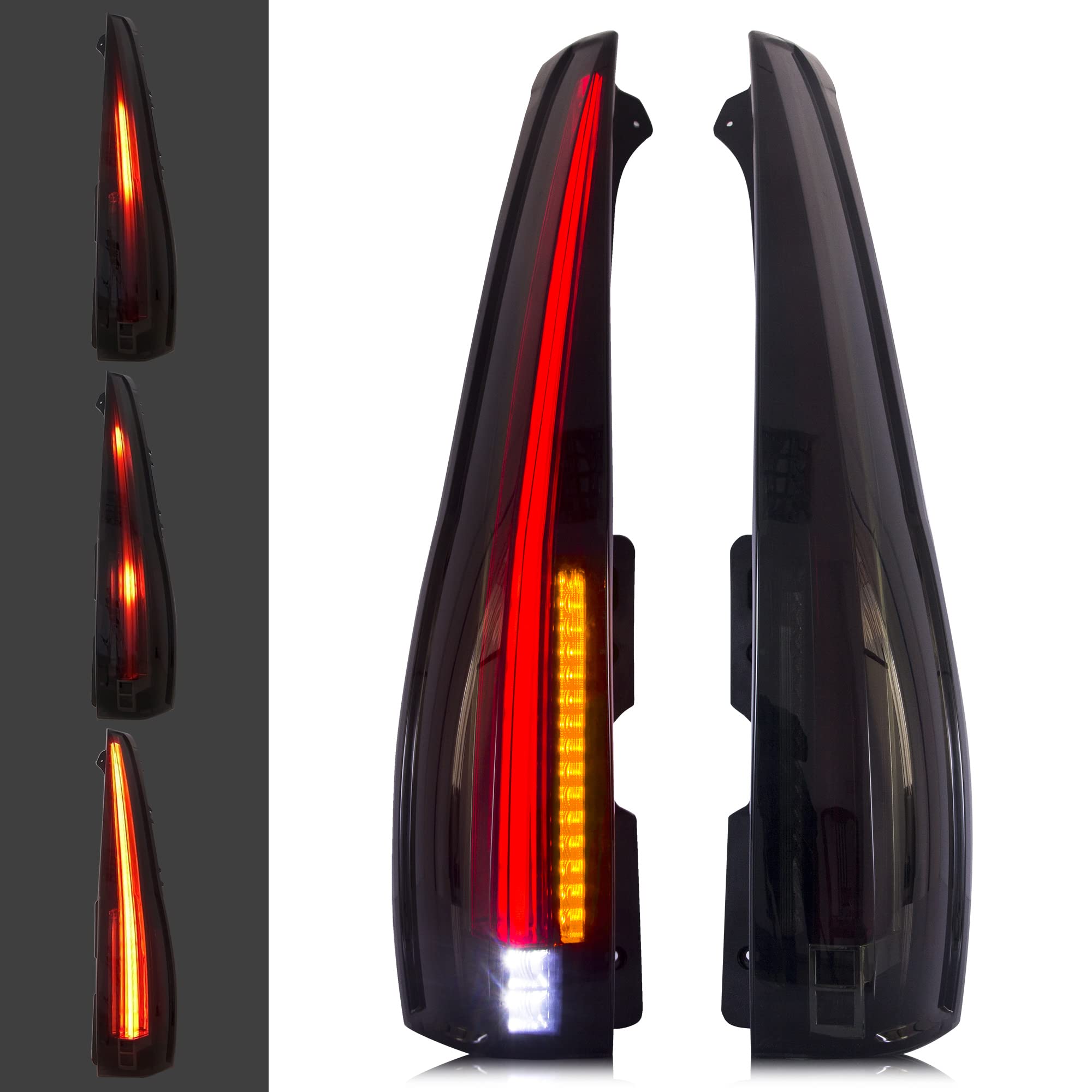 Led Tail Lights Compatible with Chevrolet Tahoe Suburban GMC Yukon 2007-2014, w/Dynamic Animation w/Yellow Turn Signal, 5 Pins with 5 Holes Smoked/Tinted