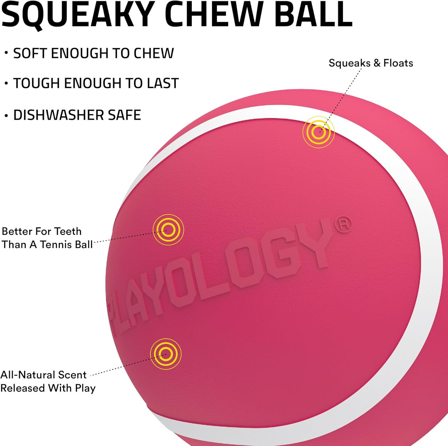 Playology Dog Toys | Squeaky Chew Ball - Bouncy Durable Floating Fetch Ball for Dogs, Value 3-Pack | Small Red Velvet Cake Limited Edition Toy - Made from Non Toxic Materials