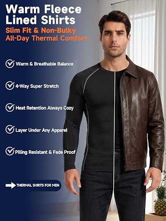 3 Pack Men's Thermal Long Sleeve Top Fleece Lined Thermal Underwear Quick Dry Compression Base Layer for Football Running,Moisture Wicking Breathable Muscle Support