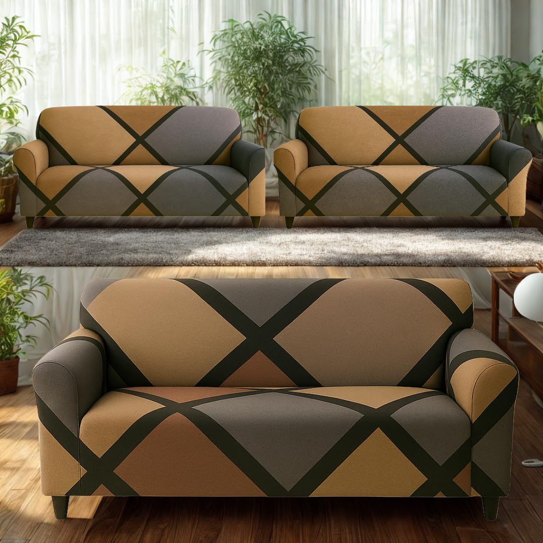 Homerz Premium 7 (3+2+2) Seater Universal Elastic fit Sofa Cover Fully Covered, Non-Slip Sticky Elastic Stretchable Sofa Set Slipcover Protector (Biscoff, 7 (3+2+2) Seater)