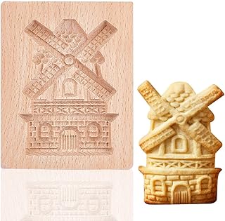 GOMAKRER 1 Pcs Carved Wooden Windmills Cookie Mold, Kitchen Wooden Cookie Cutter 3D Biscuit Press Stamp Molds Gingerbread Cookie Stamp for Christmas Kitchen DIY Baking Tools