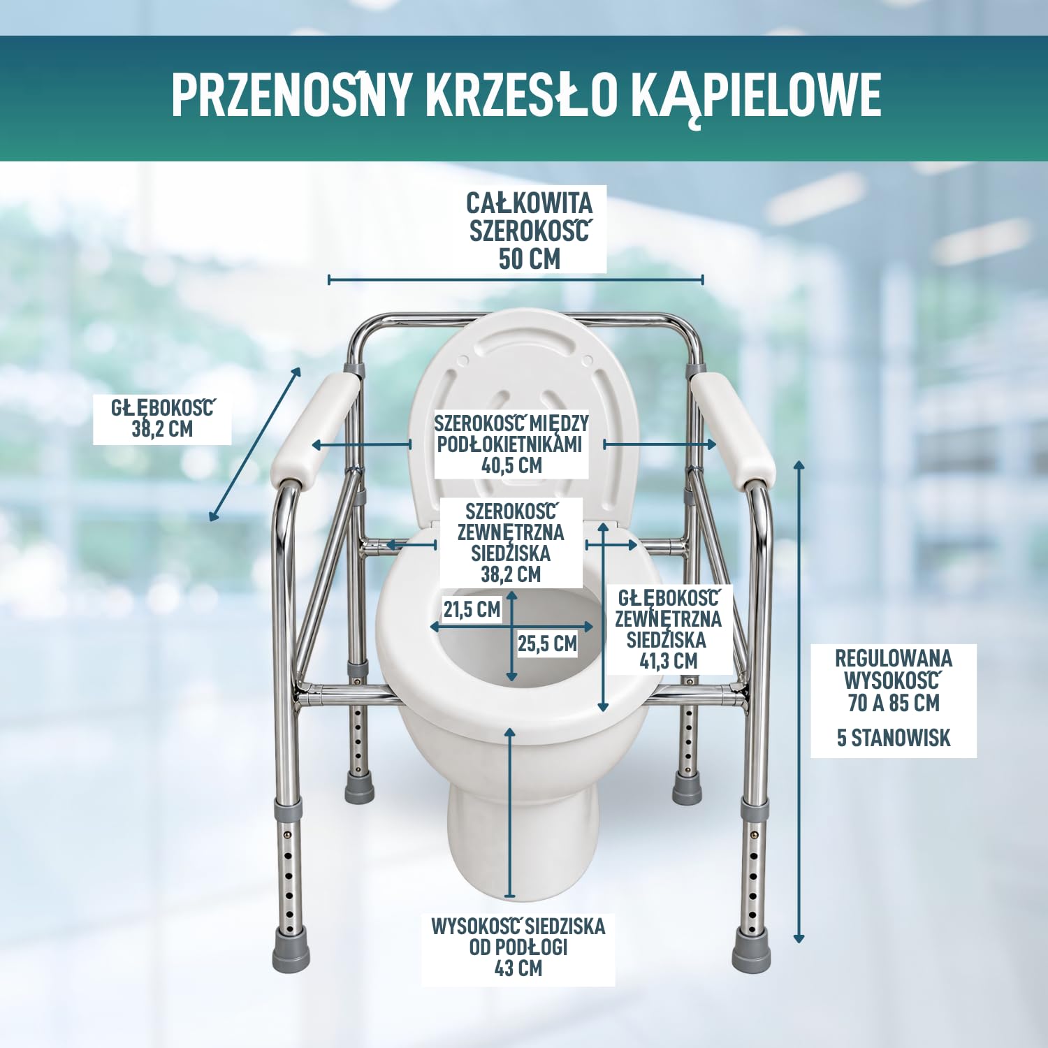 OrtoPrime Krzesło WC Seniorzy CONFORT - Przenośne krzesło toaletowe z bidetem Dołączany - Przenośne krzesło toaleta - Przenośne krzesło toaletowe dla dorosłych - Krzesło prysznicowe Senior Krzesło Łazienkowe WC
