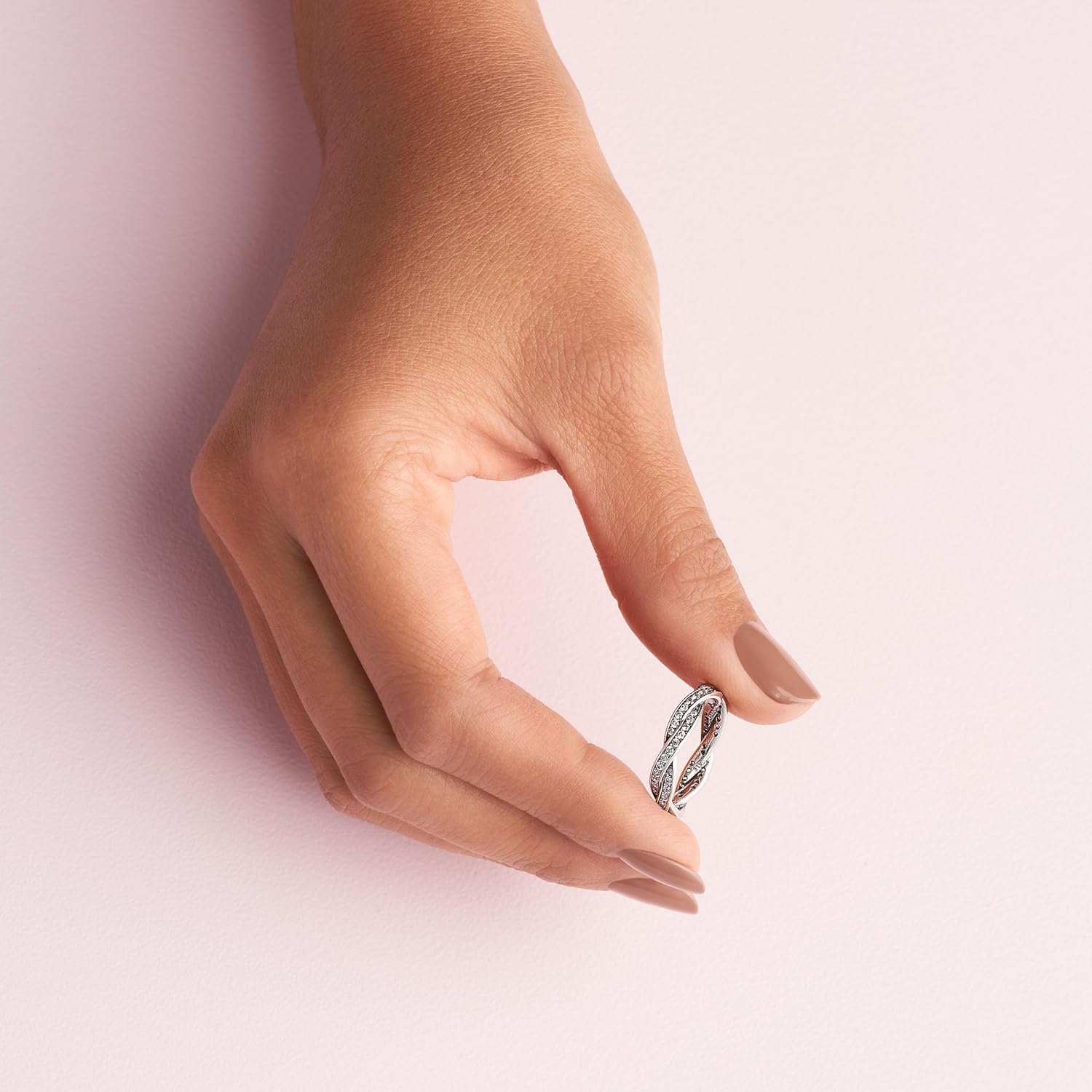 Pandora Sparkling Twisted Lines Ring - Gift for Her - Stackable Sterling Silver Ring for Women - Sterling Silver with Clear Cubic Zirconia - Size 7.5