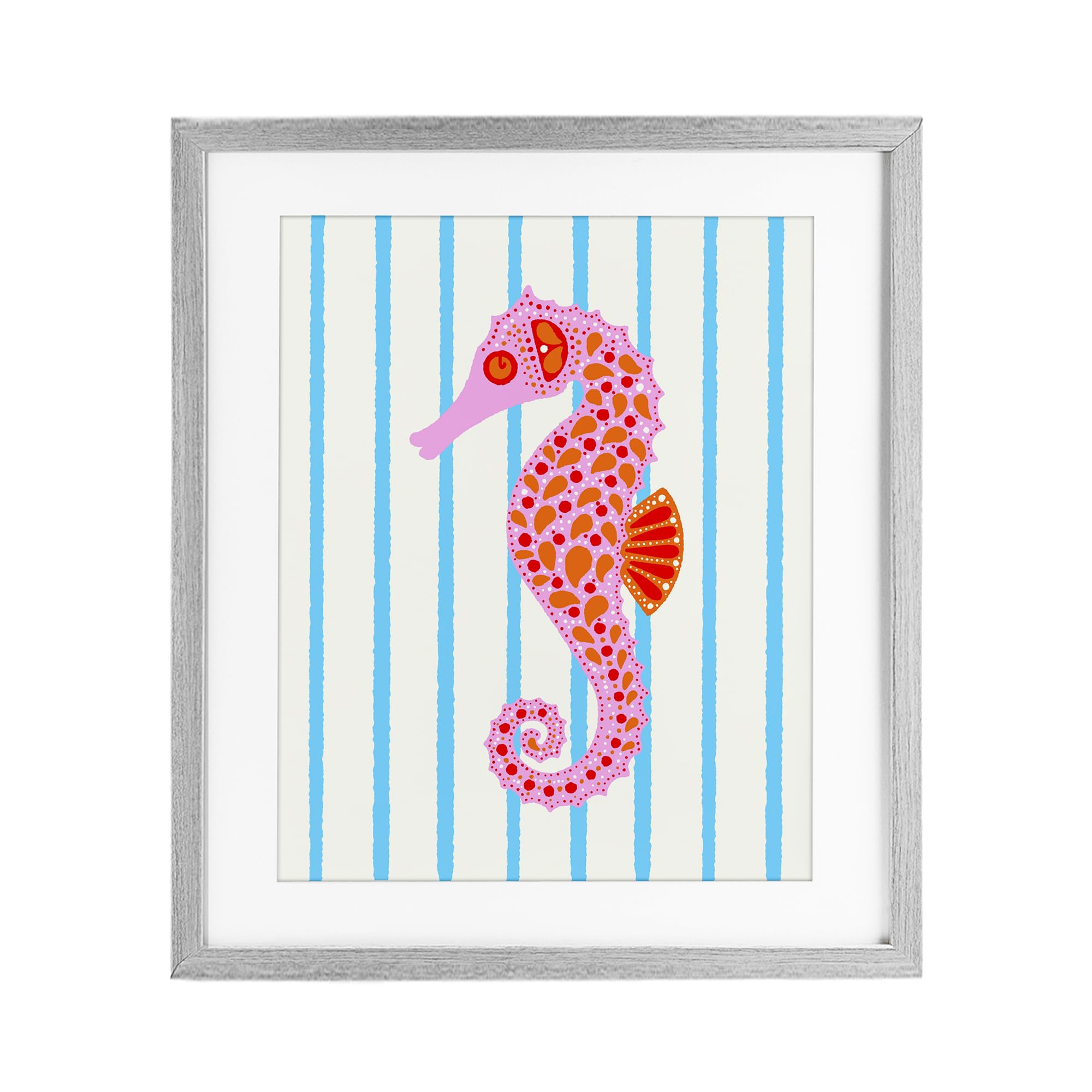 Stupell Industries 'Boho Seahorse on Stripes', Framed Print Under Glass, Gray, 17 x 21 Inches, Easy to Hang and Sturdy, Made in USA, by Indira Prieto | IndySign