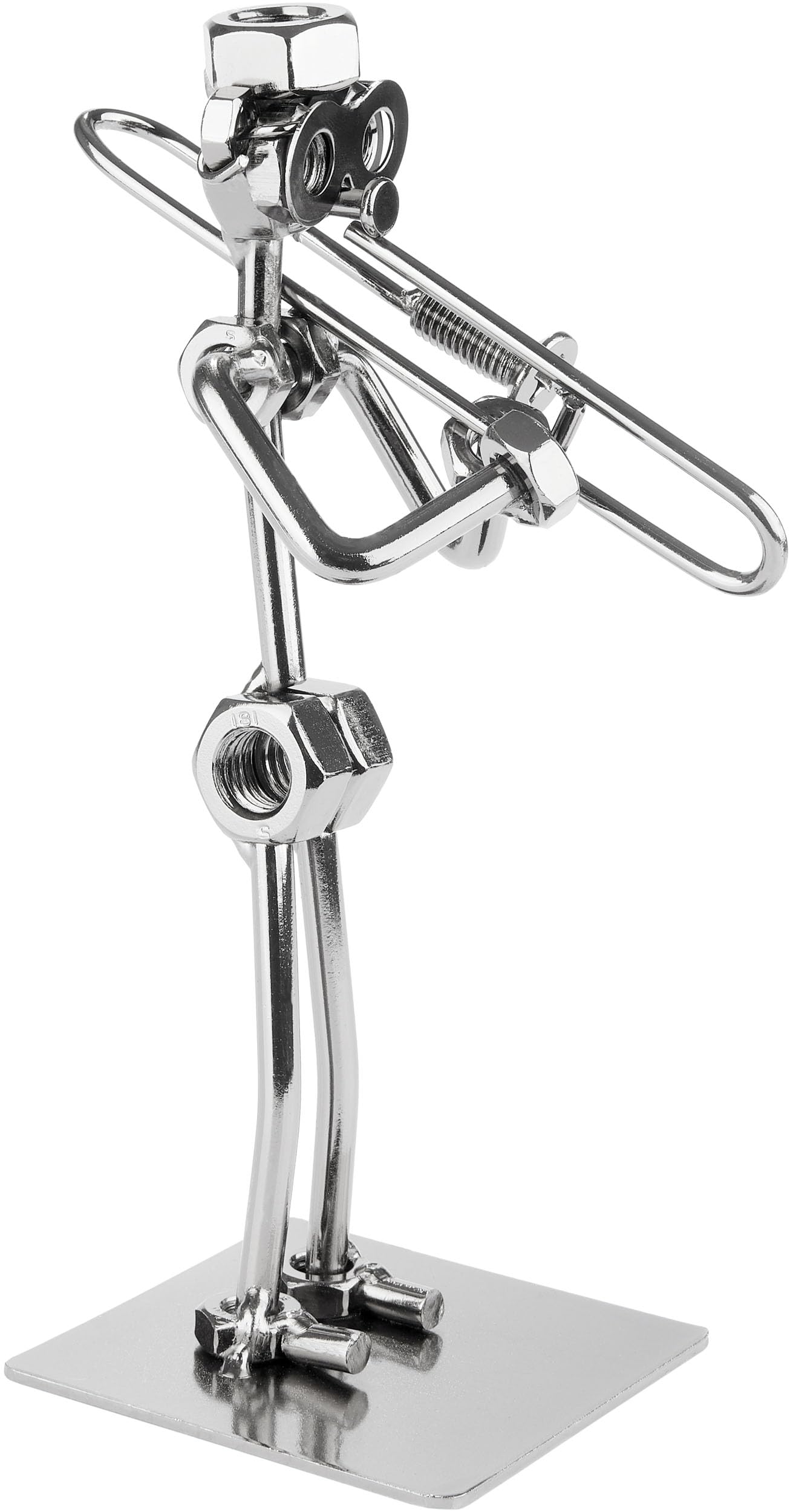 Brubaker Silver Screw Man Musician On The Trombone - Handmade Iron Figure Metal Man Trombone Player - Metal Figure Wind Musician Decoration Gift For Trombone Players