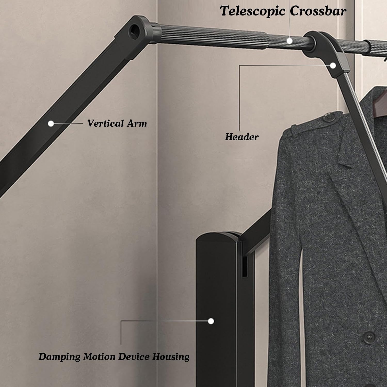 Side Mounted Closet Rod for Bedroom High Cabinets,Stainless Steel Retractable,Home Clothes Storage Suitable(510-660mm)