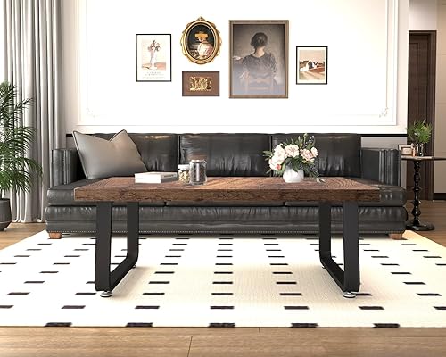 Miniatura 9 de HSH - Mesa de centro rústica, mesa central de madera industrial y metal, mesa de café minimalista de roble estilo granja para la sala de estar, mesa