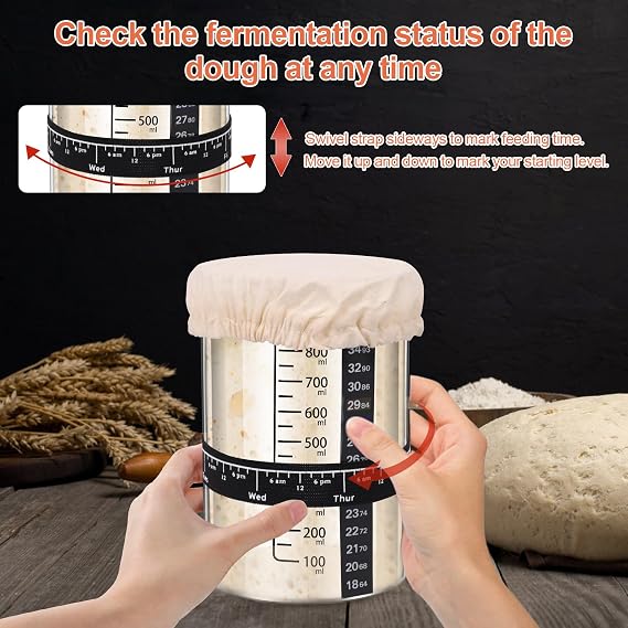Sourdough Starter Set Sourdough Starter Kit 600 ml Fermentation Jar with Spatula Thermometer Silicone Spatula Reusable Sourdough Bread Baking Accessories (a)