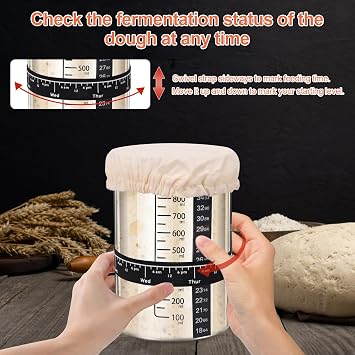 Sourdough Starter Set Sourdough Starter Kit 600 ml Fermentation Jar with Spatula Thermometer Silicone Spatula Reusable Sourdough Bread Baking Accessories (a)