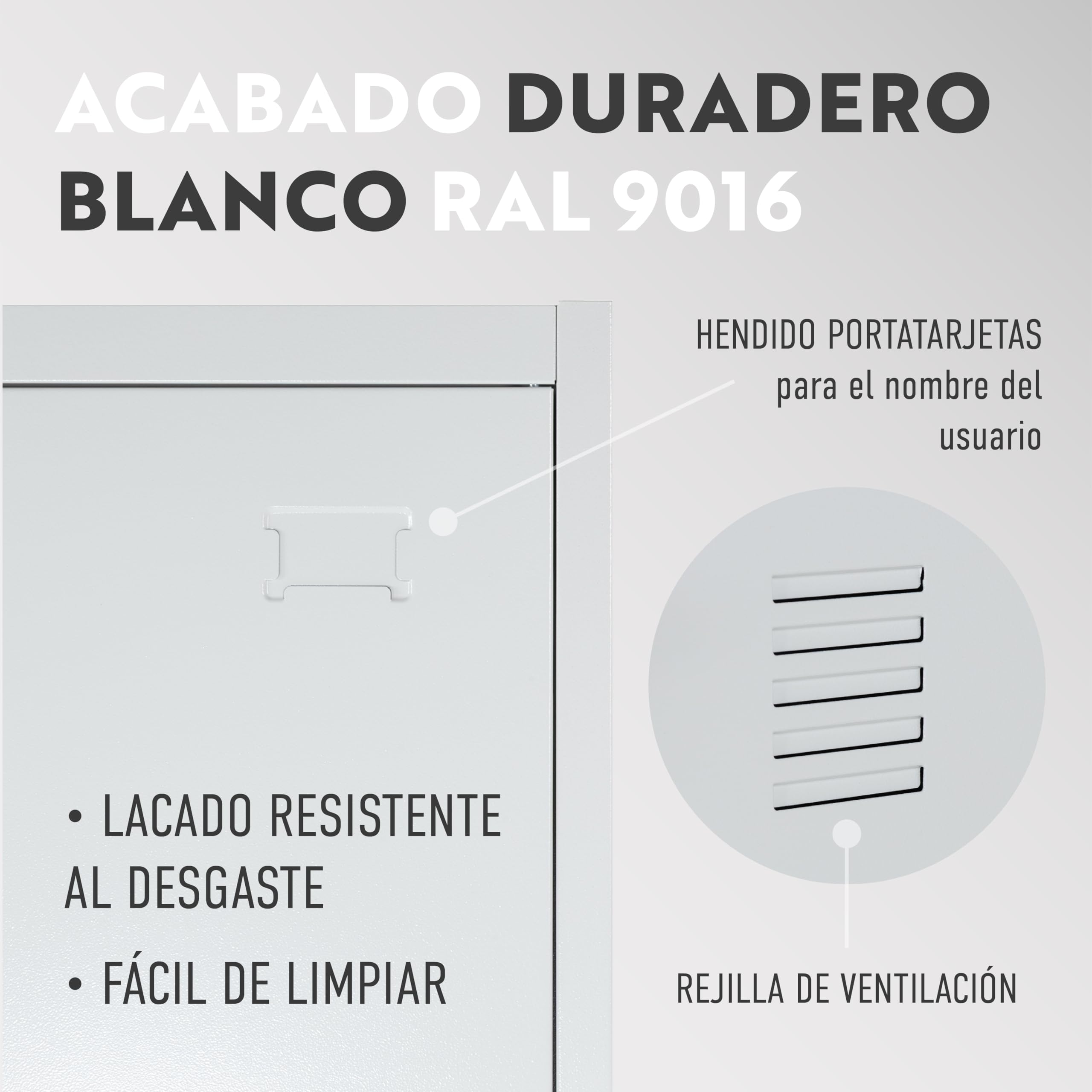 Taquilla Vestuario metálica 1 Puerta Blanca RAL 9016-185x38x45 cm con Cerradura, balda y Barra Interior - Incluye Llave | Armario metálico Estrecho Garaje Oficina Locker