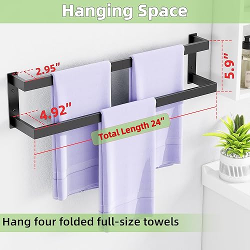 Miniatura 4 de Toallero doble, toallero de 24 pulgadas para baño montado en la pared, toallero de acero inoxidable, toallero doble para toallero para pared,