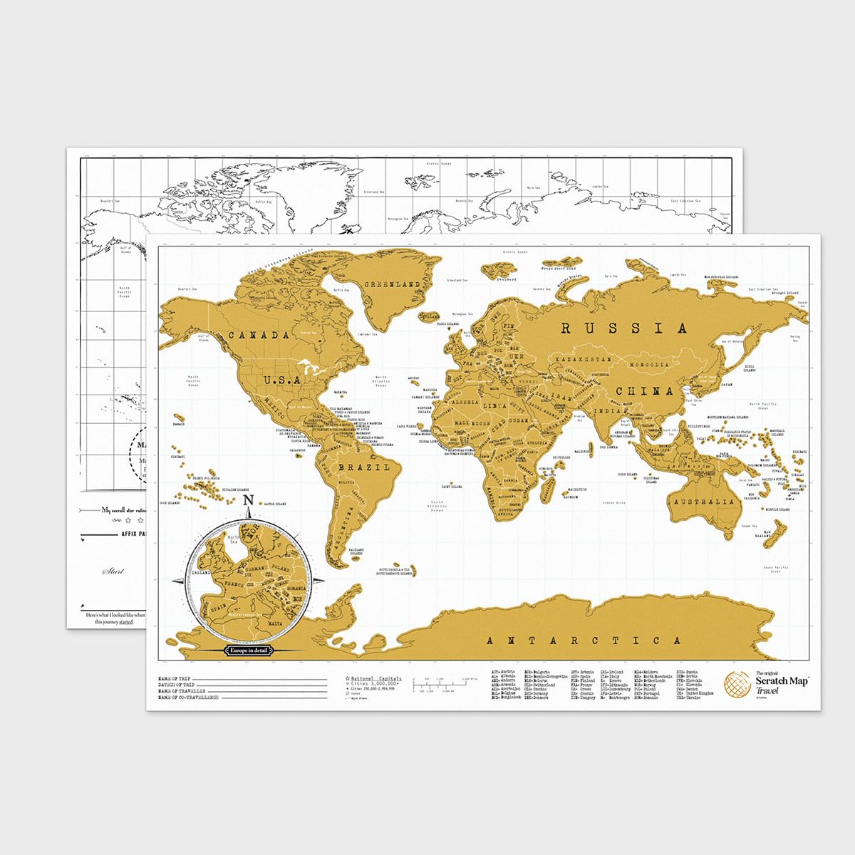 Mapa Scratch Map Travel Map – spersonalizowany plakat podróżny w formacie światowym z mapami, wyprodukowany w Wielkiej Brytanii