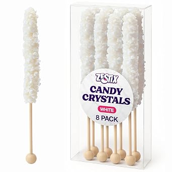 White Rock Candy Sticks Tropical Flavor 8 Count Individually Wrapped Cocktail Garnish, Party Favor Wedding Decor, Baby Shower, Birthday Display