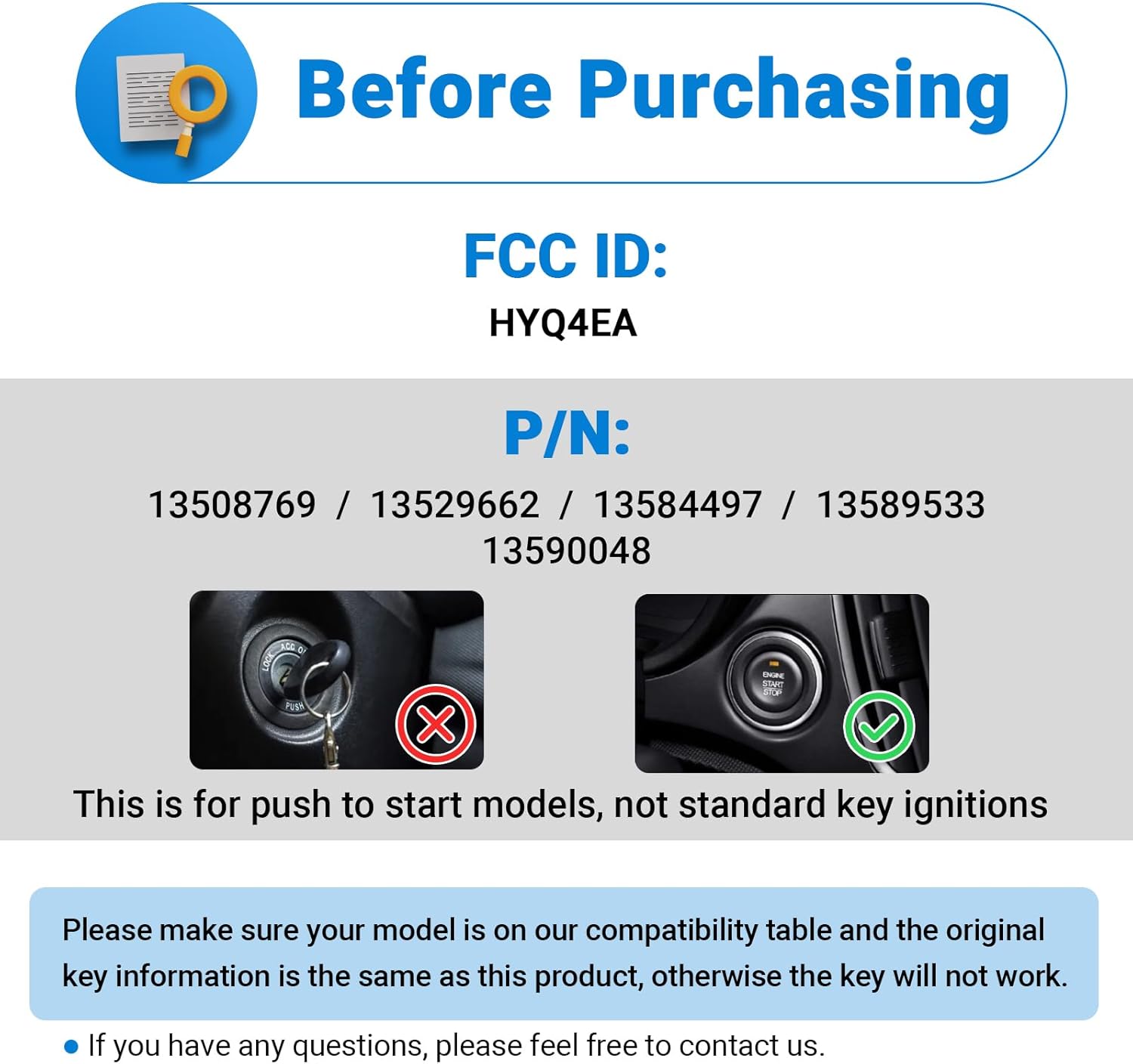 Key Fob Replacement Compatible with 2006-2021 Chevy Malibu Camaro 2006-2019 Chevy Cruze Keyless Entry Remote Control HYQ4EA 4-Btn (1-Pack)