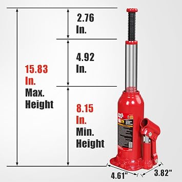 BIG RED T90603B Torin Hydraulic Welded Bottle Jack, 6 Ton (12,000 lb) Capacity, Red
