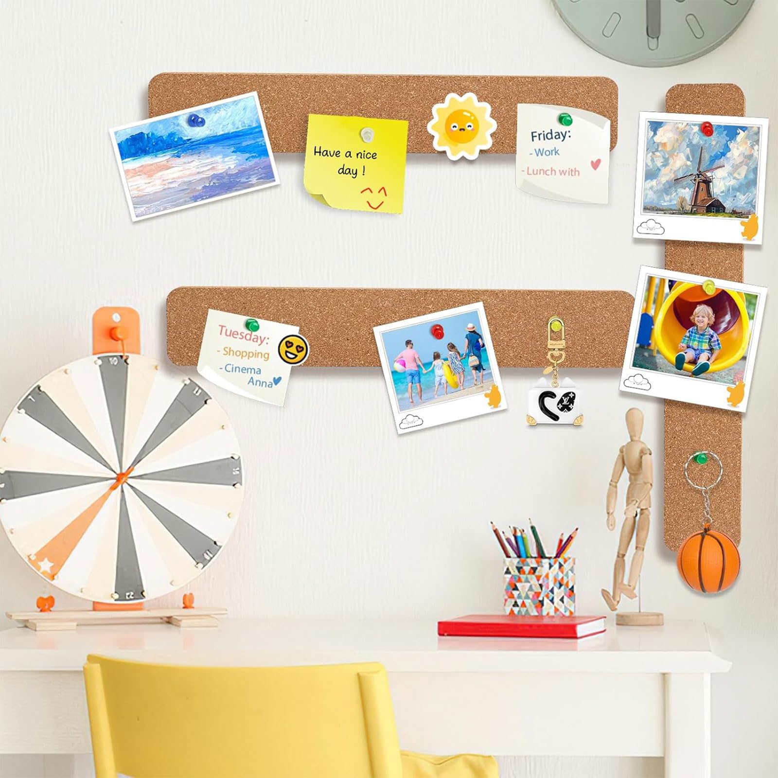 Tiras de corcho para pared autoadhesivas, 3 unidades, 3x2 pulgadas, con 50 chinchetas