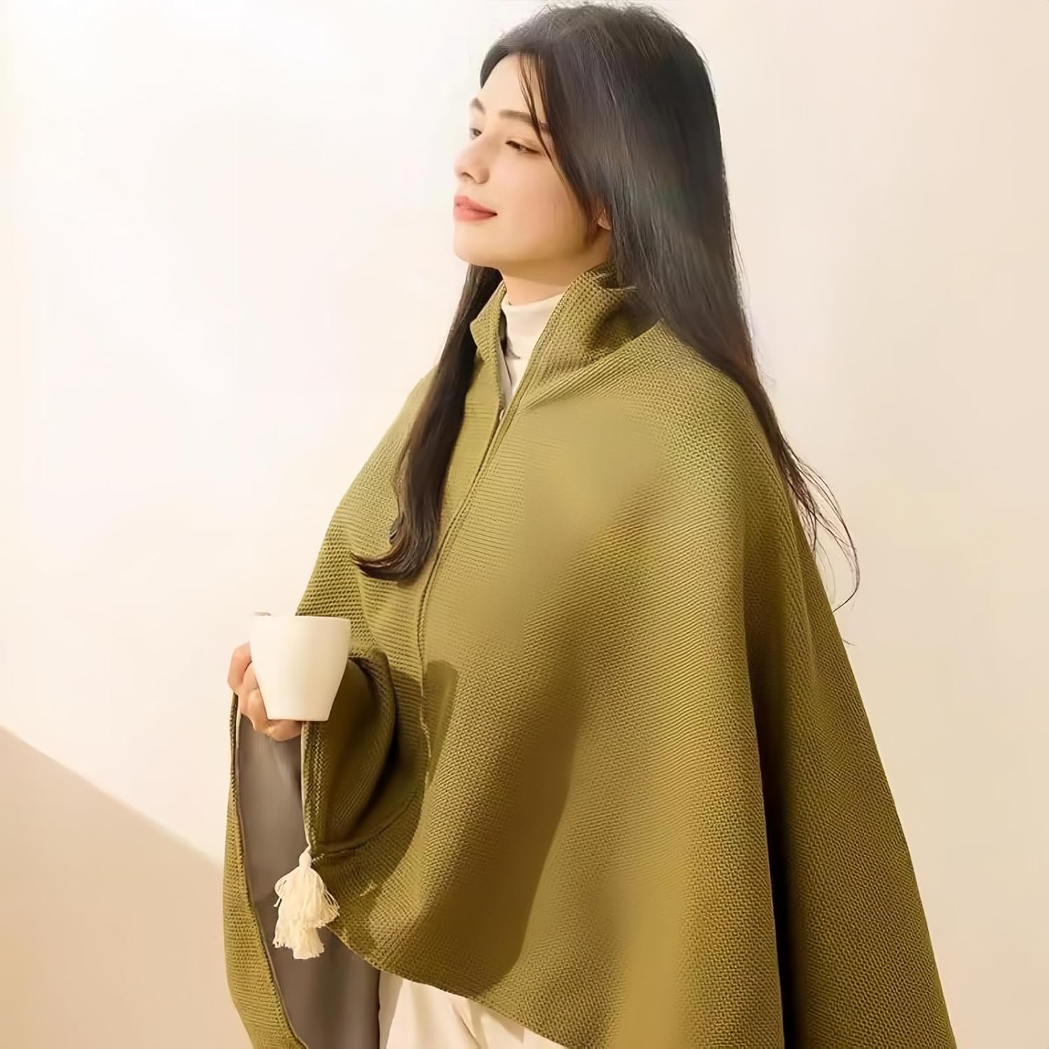 Women's Heated Shawl Wrap - 59.06 * 31.06 Inch USB Electric Heating Blanket for Neck and Shoulders, Cordless & Portable Fast Warming Wearable Blanket, Machine Washable (Green)