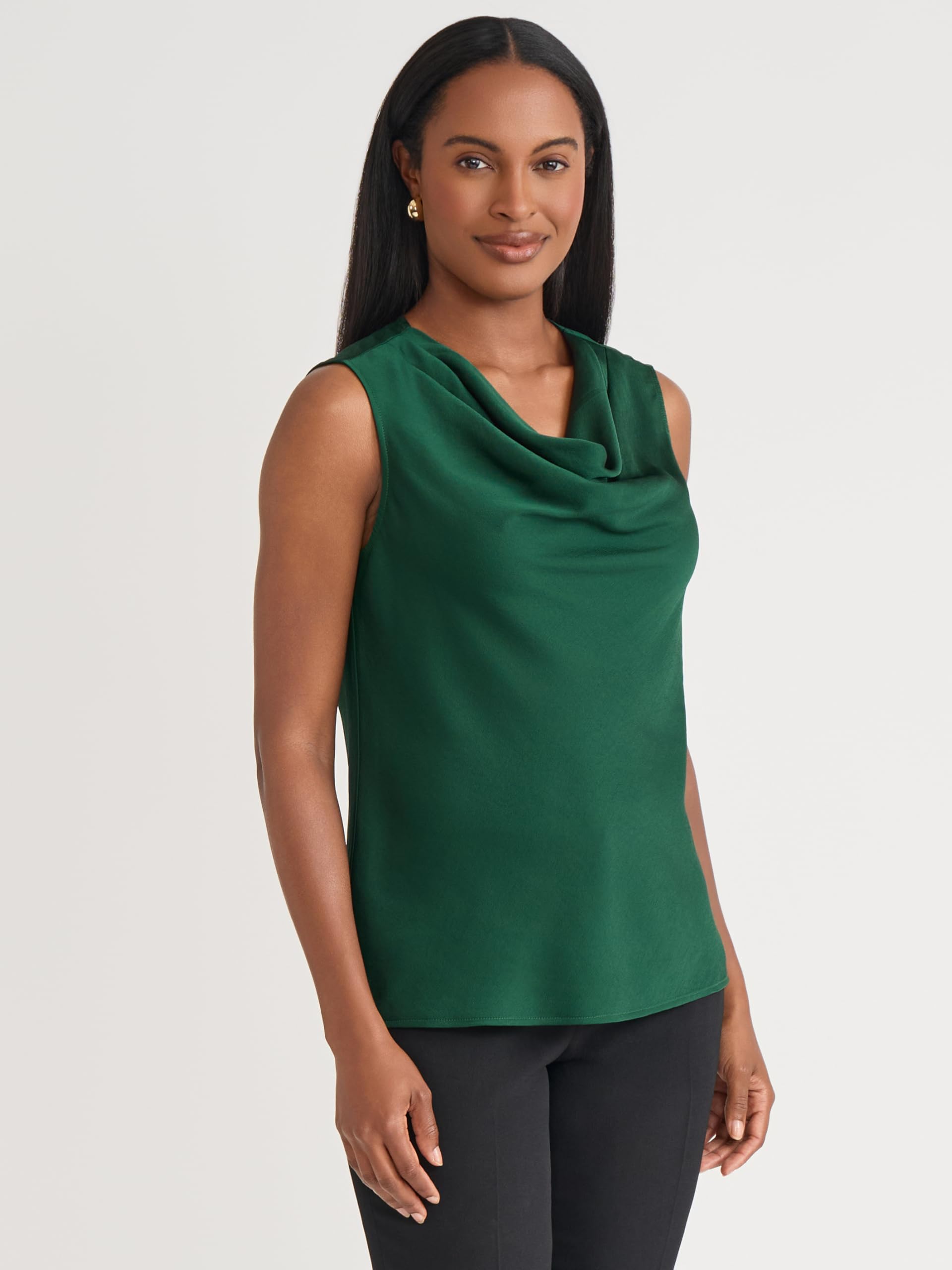 Kasper Women's Sleeveless Drape-Neck Satin Top