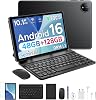 P10 10.1 inch Tablet, 48GB128GBTF 2TB, Android 16 Tablet with Gemini AI, 7000mAh, Unisoc T310 Quad-Core, 90Hz, 8MP5MP, Dual Speakers, 3.5mm Headphone jack, Tablet with Keyboard, Pen, Case, Black