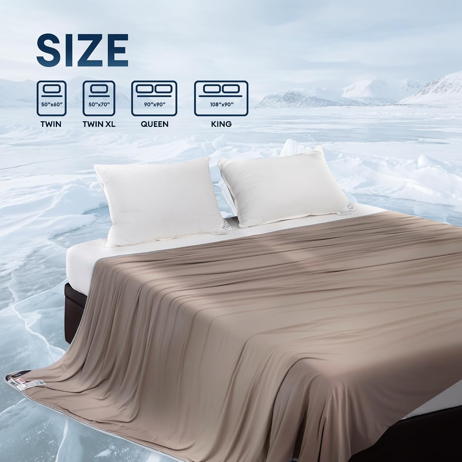 Queen Size, Double-Sided Cooling Blanket for Hot Sleepers, Breathable Lightweight Blanket for Night Sweats, QMax > 0.4 (90" x 90"), Vintage Khaki