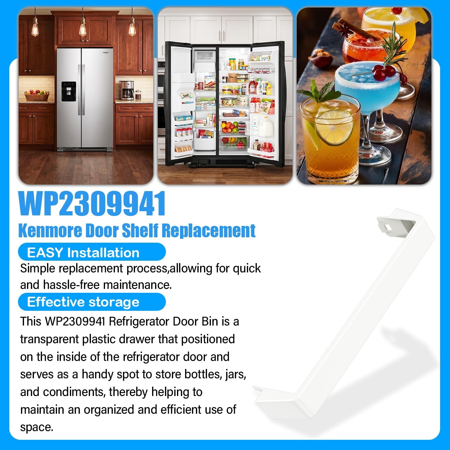 WP2309941 Refrigerator Door Shelf Bar for Whirlpool Refrigerator Shelf Part
