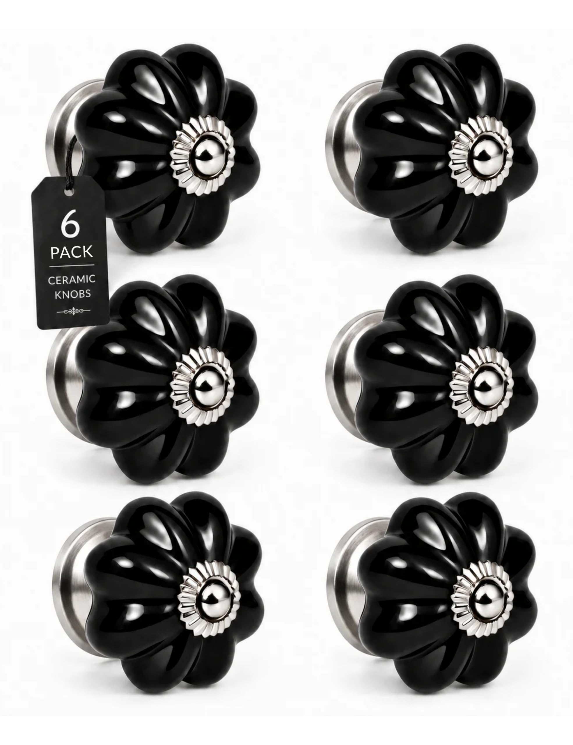 ALWORG Black Knobs for Cabinets and Dressers - Vintage Drawer Pulls 6 Pack