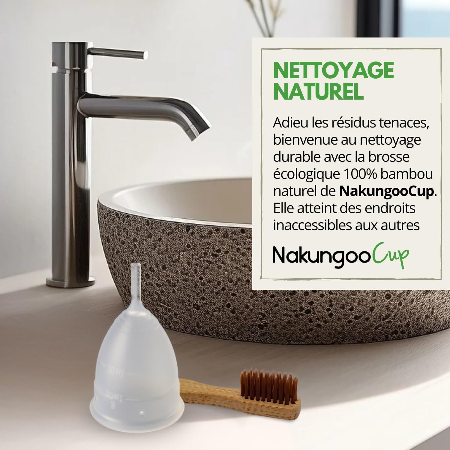Nakungoo Cup Coupe Menstruelle Souple 100% Silicone Medical Certifié, Hypoallergénique, Reutilisable pour Flux Abondant | Lot Complet 2 Tailles (S et L) avec Sterilisateur, Pochette et Brosse