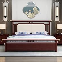 Vintage Wooden Upholstered Platform Bed Ergonomic Upholstered Headboard with Heavy Duty Wooden Slat Suppor Noise-Free
