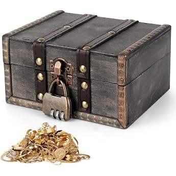 Mineup Vintage Wooden Treasure Chest Wooden Storage Treasure Chest with Combination Lock Childrens Treasure Chest for Storage Decoration Childrens Birthday Party 15 x 10 x 7.7 cm