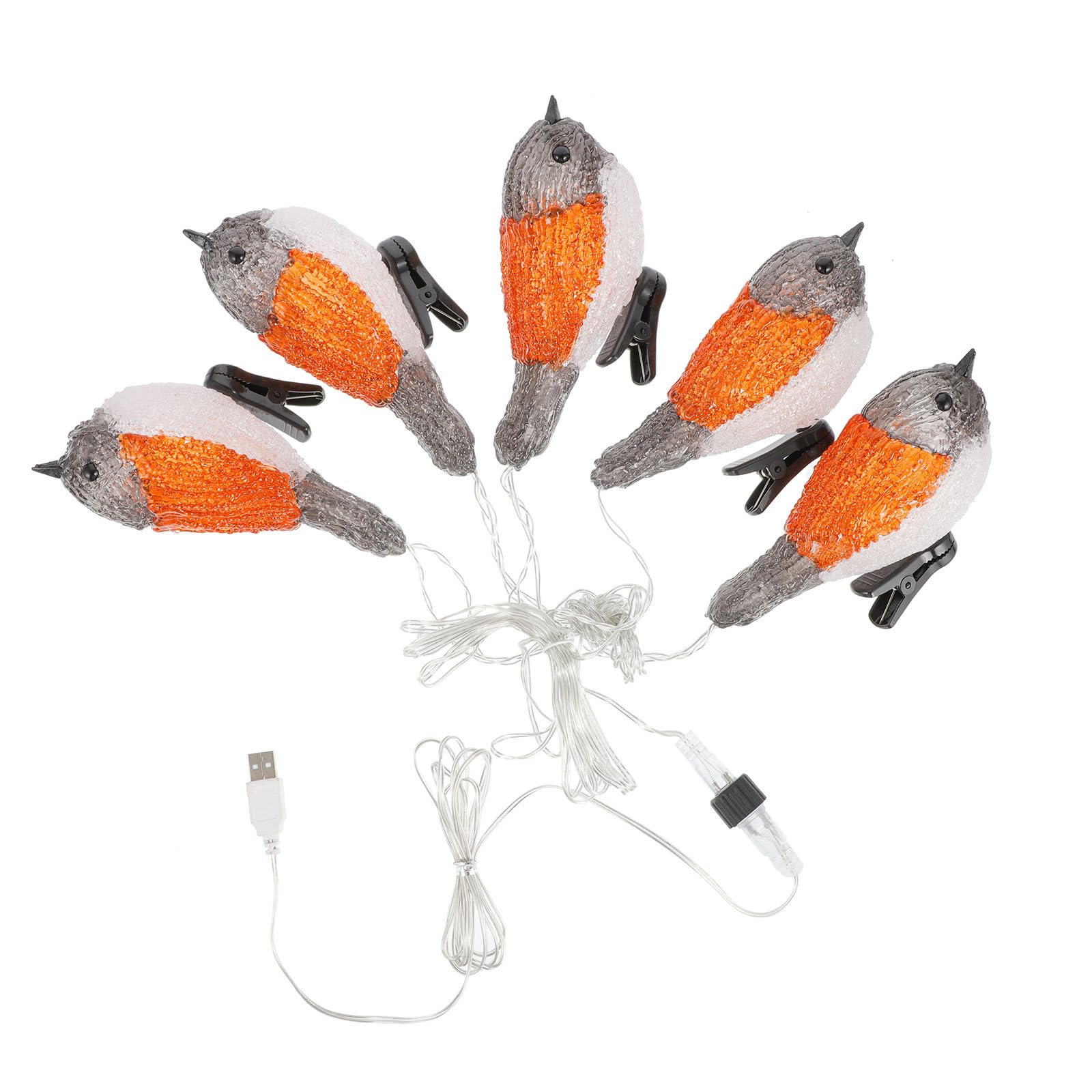 LED Lichterkette Rotkehlchen Weiß, Acryl Kunststoff, Ip44 | Solarbetriebene Vogel Motive, für Balkon und Fest, Stromsparend, Dekorative Außenbeleuchtung