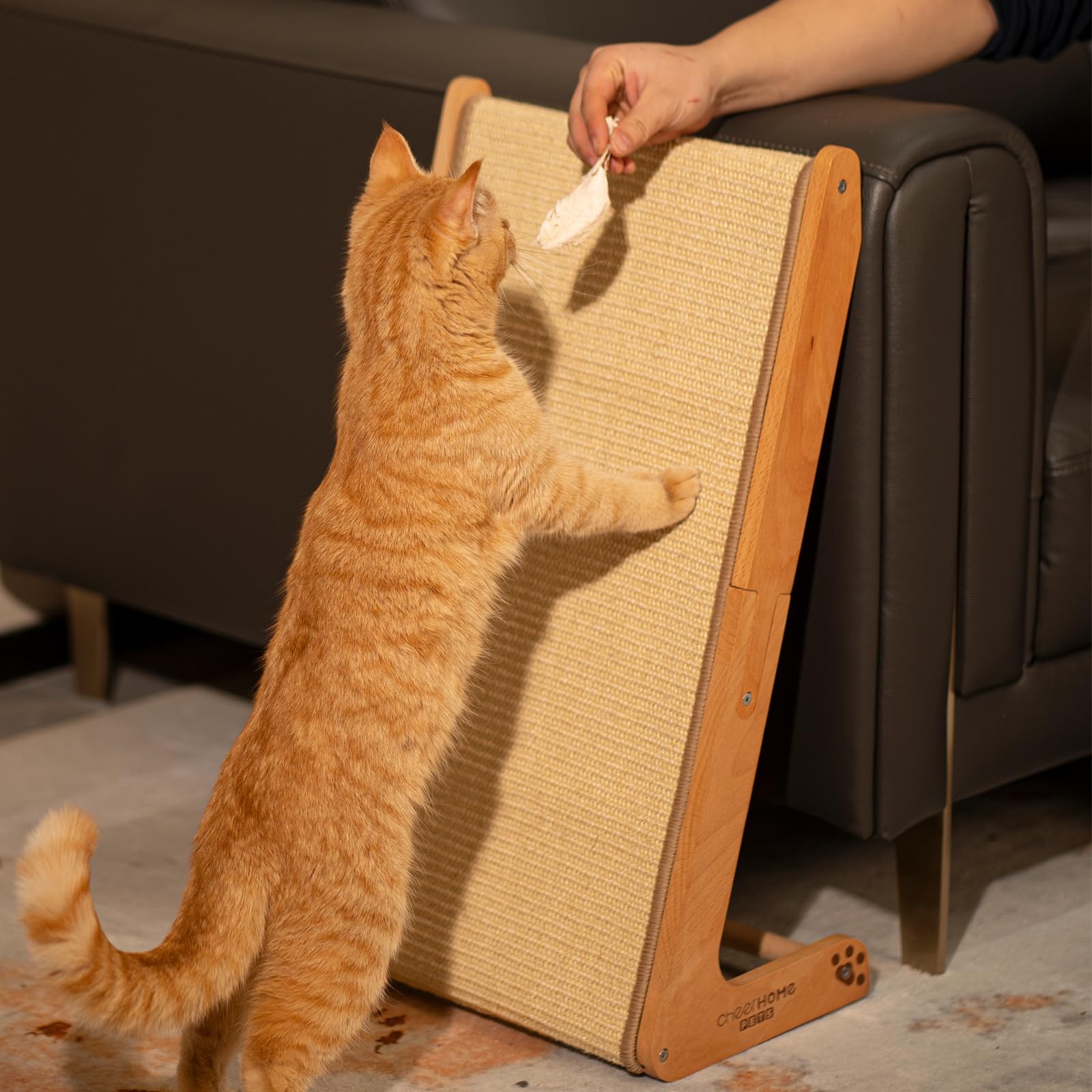 CheerPals Dual-Use Sisal Kratzbrett Katzen- Large 63cm H, Massivholz Buche & Natürliche Sisal Kratzsäule Katze, L-förmige Kratzmöbel für alle Katzen Spielen, Entspannen